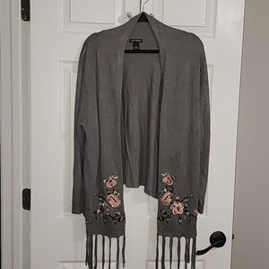 Laura Michelle Grey Embroidered Flowers Sweater Cardigan Size XL​​​​​